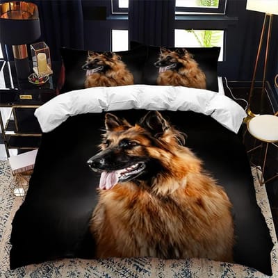 Duitse herder dekbedovertrek koning koningin 3D mooie hond patroon beddengoed set voor kinderen jongens meisjes schattig huisdier puppy zacht dekbedovertrek AU Single(140x210cm)