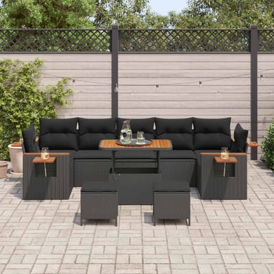 vidaXL - Tuinbank - Set - 13 - st - 9-Aantal - zitplaatsen - Zwart - poly - rattan