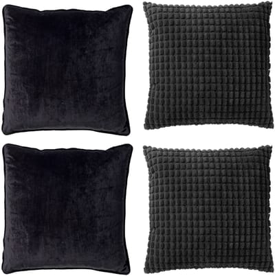 Dutch Decor - KUSSENSET - 4-delig - Texture Harmony - 45x45 cm - inclusief binnenkussens - zwart - Met Ritssluiting – Decoratie Kussens - Comfortabele kussentjes voor op de Bank