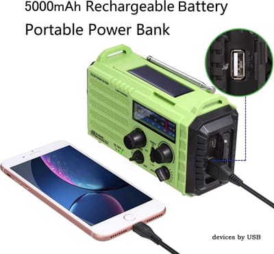 Draagbare noodradio op zonne-energie - Werkt altijd - AM / FM-handslingerradio - Met LED-zaklamp - USB-poort en SOS-alarm - Voor wandelen, kamperen, algemeen gebruik en noodgevallen buitenshuis