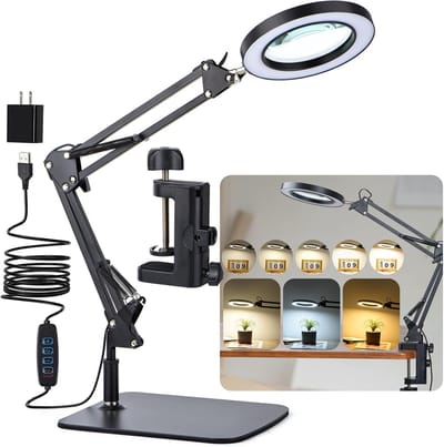 Led Vergrootlamp - Werklamp Vergroter - Precisiewerk - Verstelbare Zwenkarm - 5 Dioptrie Glas - Zwart