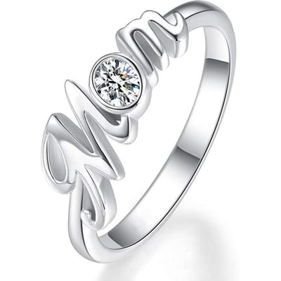 Huitan  Mom  Ringen voor Moederdag Zilverkleur Mode Gecontracteerde Damesringen Jubileum Verjaardag Liefde Cadeau Statement Sieraden 10 white