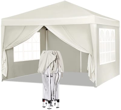 Paviljoen - Tuinpaviljoen - Partytent - Tuintent - Pop-up Kliksysteem - Stabiel - Opvouwbaar - Waterdicht - Winterbestendig - 50+UV-Bescherming - voor Tuin - Buiten - Achtertuin - 210D Oxford-doek - Ijzeren Buis - 5~10M² - 3 x 3 m - Beige