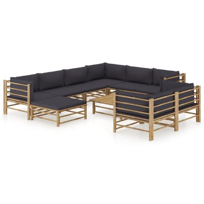 vidaXL - 10-delige - Loungeset - met - donkergrijze - kussens - bamboe