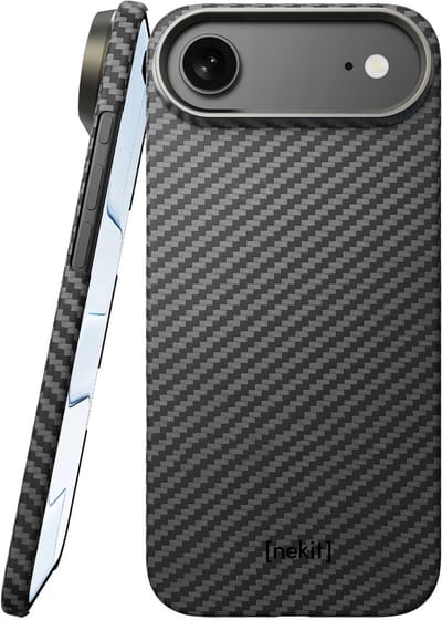 NEKIT Fiber Hoesje Geschikt voor Apple iPhone Air - Compatibel met MagSafe - High-Tech Kevlar - Back Cover Ultra Dun - Grijs/Zwart