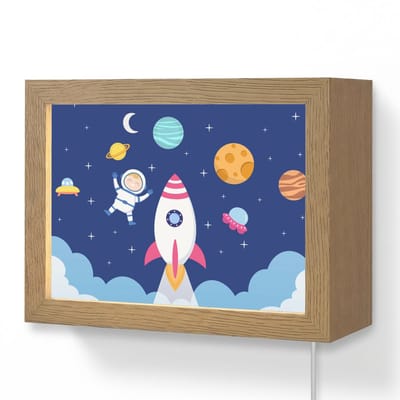 Wandlamp 20x15 cm - Oplaadbaar - Raket - Ruimte - Astronaut - Blauw - Jongens - Wandlampen binnen woonkamer - Slaapkamer lamp met kabel - Decoratieve nachtlamp - Vloerlamp snoer