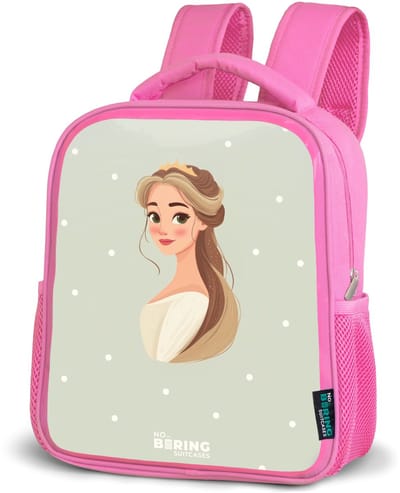 NoBoringSuitcases.com® - Rugzak roze - Schooltas meisjes - Prinses met tiara op groene stippenachtergrond - Kinder rugtas meisje - Boekentas kind - Kinderrugzak voor school - Schoolrugzak