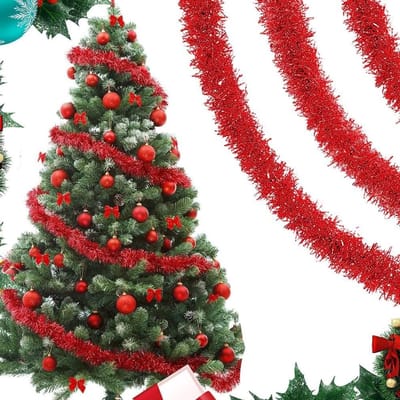 Kerstboomversiering met Lametta - Rode Lametta Slinger voor Feestelijke Decoratie en Versiering van 20m