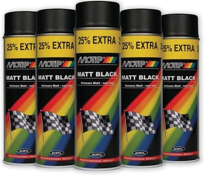 Motip acryllak mat zwart - 6 spuitbussen - sneldrogend - voor hout, metaal, glas & kunststof - 6 x 500 ml