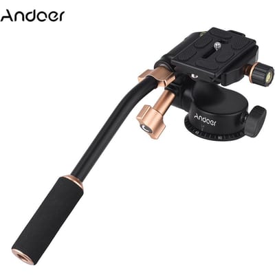 Andoer Q08S tête de trépied de tête vidéo d'amortissement à 3 voies en alliage d'aluminium avec poignée de barre panoramique noir