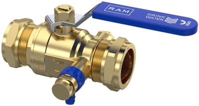 Raminex S.28 Kogelafsluiter 28x28mm knel met aftapper 1/4"