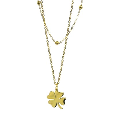 Gelaagde ketting - Klavertje Vier - Premium Staal - 45 + 5 cm - Goudkleurig