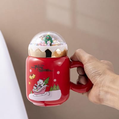 Kerstcadeau Creatieve Kerstbeker Kerstlandschap Keramische Beker Mok Mok Schattige Cartoon Waterbeker Kerstboom Beker 460ML red