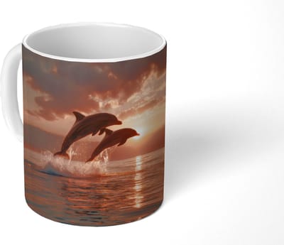 Mok - Koffiemok - Dolfijnen - Zee - Realistisch - Mokken - 350 ML - Beker - Koffiemokken - Theemok