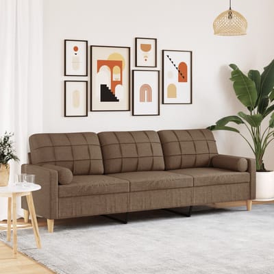 vidaXL - Driezitsbank - met - sierkussens - 210 - cm - stof - bruin
