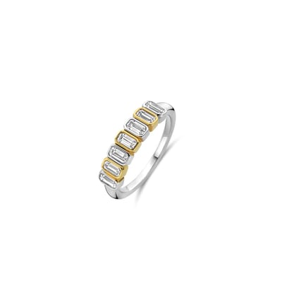 TI SENTO Dames Ring - 925 zilver - Zirkonia met geel verguld - Maat 17.25 mm / maat 54 - 12337ZY