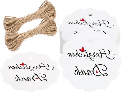 Pack van 100 Bedanklabels, Cadeautags en Sterkte Ronde Labels, 6 x 6 cm, Perfect voor Doop, Communie en Bruiloft