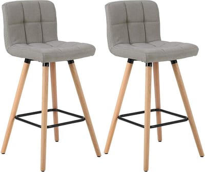 Barkruk Zilda - Met hoge rugleuning - Linnen - Barstoelen - Ergonomisch - Zithoogte 70cm - Grijs - Set van 2 - Keuken en bar