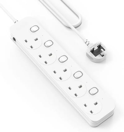 Thuys – 4M Verlengsnoer – Met 5 Stopcontacten En Individuele Schakelaars – Wandmontage Stekkerdoos – 4 Meter