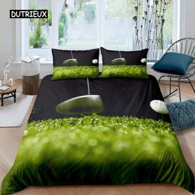 Golf Dekbedovertrek Set Golfclub Atleet Eenpersoons Beddengoed Set Microvezel Gras Blad Takken Sportspel Thema Dubbel King Dekbedovertrek AU Single(140x210cm)