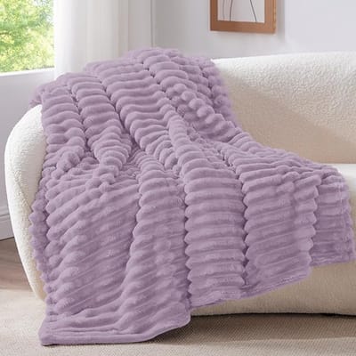 STAR&STER Knuffelige, Plaid zachte deken klein - zachte flanellen deken Lavender 125 x 150 cm voor de bank, decoratieve strepen koord fleece deken als banksprei voor de woonkamer, sprei voor breed gebruik
