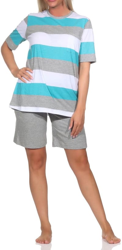 Normann Dames Capri Pyjama Korte Mouwen Blokstreep - Ook in Oversizes