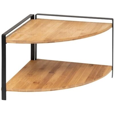 5Five Keuken/aanrecht hoek rekje - metaal/bamboe hout - 30 x 30 x 20 cm - organizer - naturel/zwart - 2 laags