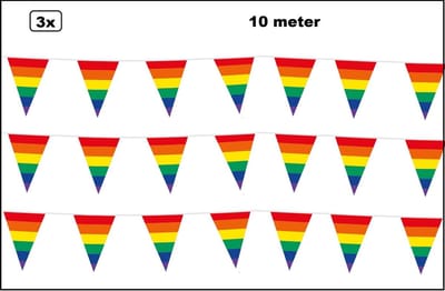 3x Vlaglijn regenboog(rainbow) 1000 cm - Vlaggenlijn - Rainbow Carnaval thema feest