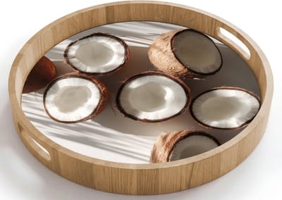 Dienblad rond 40x40 cm - Schootdienblad hout - Kokosnoten - Bruin - Shaduw - Borrelplank rechthoek - Plateau houten dienbladen