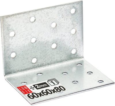 LUN FIX - Hoekverbinder + Gatplaat hoek 60x60x80x2 - 1 Stuk - Hoek - Klein Montagehoek - Houtverbinder - Corrosiebescherming - Gathoek