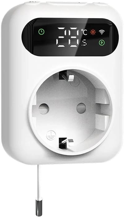 Wifi stekker thermostaat | Wifi | App bediening | Plug play installatie | NTC temperatuursensor | Programmeerbaar | Tuya Smart Life | Wit