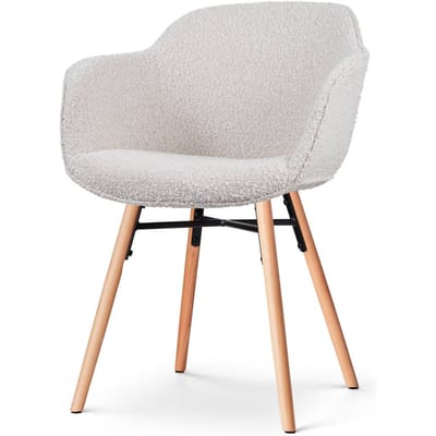 Nolon Nena-Mare Eetkamerstoel Bouclé Beige - met Armleuning - Stof - Houten Poten - Scandinavisch - Design