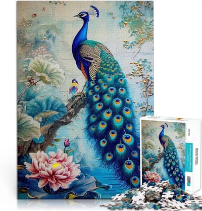 Abstract Puzzel - Puzzel voor Jongeren - Familie Activiteit - Klassieke Uitdaging - 38 x 26 cm - Pauwenmotief