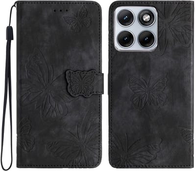 Coverup Hoesje - Geschikt voor Motorola Edge 70 Fusion Hoesje - Coverup Vlinders Book Case - Zwart