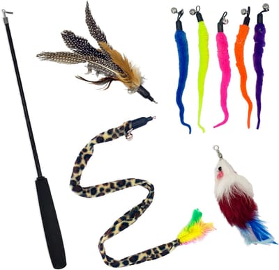 Katten speeltjes Katten Speelgoed Kattenspeeltjes Katten Hengel Veer Worm Staart Muis Incl. Hengel Kitten – 9 Stuks
