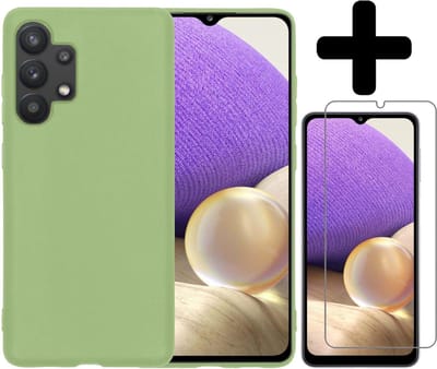 Hoesje - Met Screenprotector - Geschikt voor Samsung Galaxy A32 5G - Sterk & Shockproof - Back Cover - Siliconen Case - Telefoon Hoes - Telefoonhoesjes - Groen