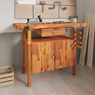 vidaXL - Werkbank - met - lade - en - bankschroeven - 124x52x83 - cm - massief - acaciahout