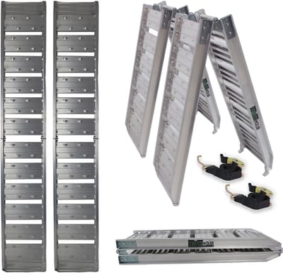 TRUTZHOLM 2 x opklapbare oprijplaat 180 cm draagvermogen 400 kg aluminium grijs geribbeld/ geperforeerd laadbrug