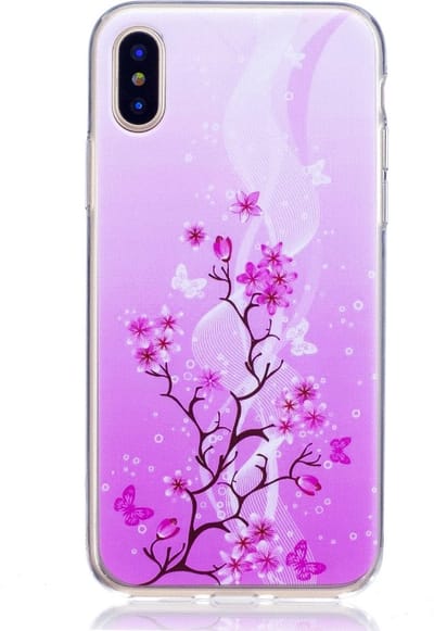Peachy Bloementak TPU hoesje geschikt voor iPhone X XS - Paars Roze