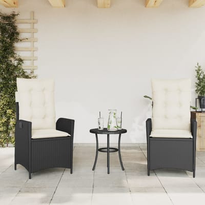 vidaXL - 3-delige - Bistroset - met - kussens - poly - rattan - zwart