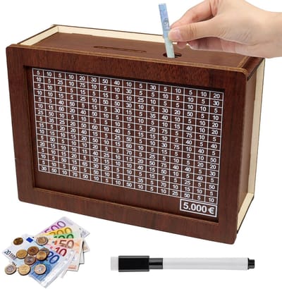 Dailygoods- Spaarpot met teller - Houten Spaarpot - Herbruikbaar - Spaardoel met cijfers - Kinderen/Volwassenen - Duurzaam hout 20x7,5x14,5 cm - Spaarvarken