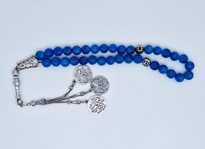 Handgemaakte tesbih "tasbih" natuursteen " Blauwe Agaat" - Aantal kralen 33 - Diameter kralen 10 MM - met metaal tassel "model 10" - Een mooi cadeau-idee