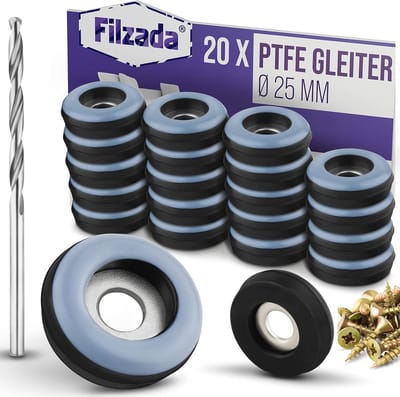 20x Teflon meubelglijders Ø 25 mm - Tapijtglijders inclusief schroeven