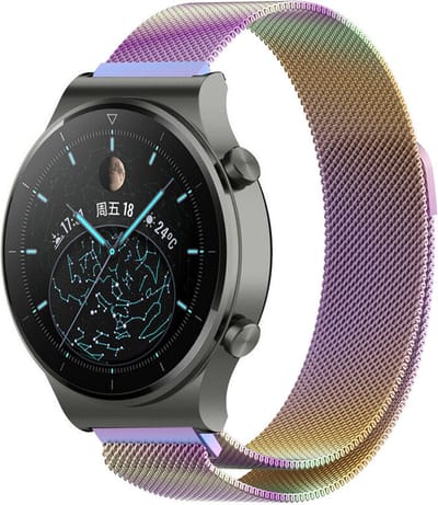 Strap-it Smartwatch bandje Milanese - geschikt voor Huawei Watch GT / GT 2 / GT 3 / GT 3 Pro 46mm / GT 4 46mm / GT 5 (Pro) (46mm) / GT 4 46mm / GT 5 (Pro) (46mm) / GT 2 Pro / GT Runner / Watch 3 - Pro / Watch 4 (Pro) / Watch Ultimate - Regenboog