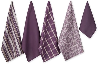 Store_7 - Geweven Keukenset - Vaatdoek en Theedoek Set - 5-delig - Aubergine - Keukenaccessoires - Geschikt voor Alle leeftijden - Moederdag