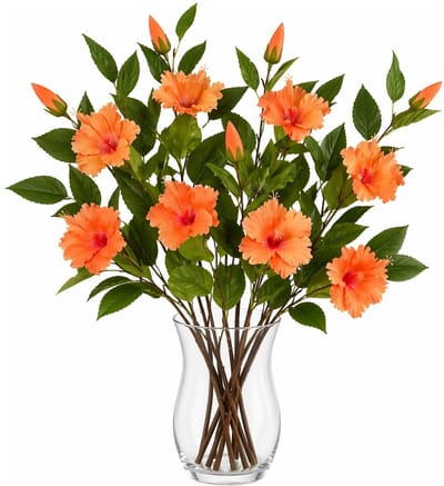 Mica Decorations Kunstbloem Hibiscus Floral - 5x - H74 cm - oranje - kunststof - stelen kunstbloemen - boeket - rozen bloemetjes