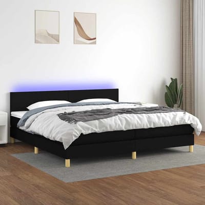 vidaXL - Boxspring - met - matras - en - LED - stof - zwart - 200x200 - cm