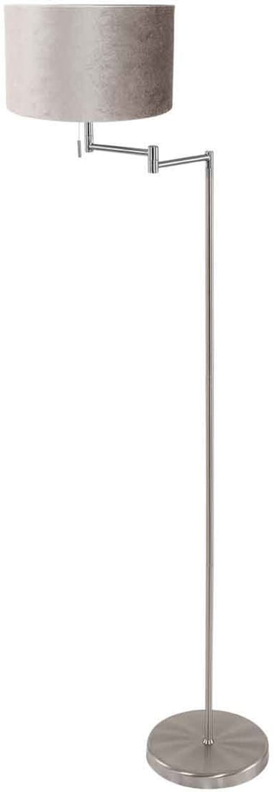Vloerlampen Staalkleurig met Grijs Velours Kap Bella 3876ST - Mexlite, Draaibaar, Metaal en Textiel, Hoogte 154 cm, Diameter Kap 30 cm, Snoerlengte 180 cm