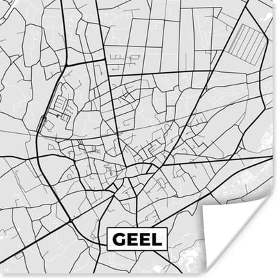 Poster Zwart Wit – België – Plattegrond – Stadskaart – Kaart – Geel - 100x100 cm XXL