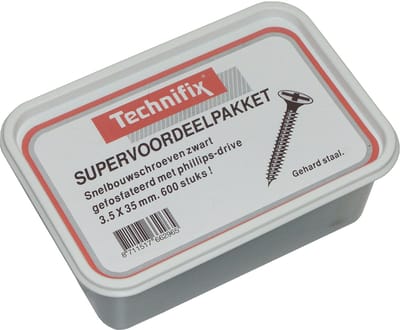 Gipsplaatschroef zwart 3.5 x 25 mm. lang. Gefosfateerd. 800 stuks. Deltafix. Technifix.
